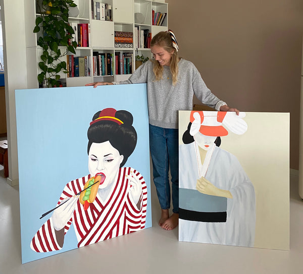 geisha malerier og plakater - sulten geisha og klaphat fra Taisho og Ida Holm